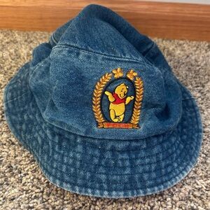 Disney Winnie the Pooh Denim Bucket Hat with Embroidered Pooh